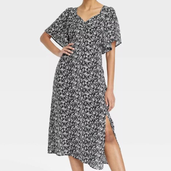 Floral Crepe Flutter Short Sleeve Midi Dress - A New Day - Picture 1 of 6